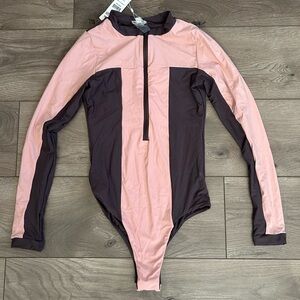NWT PILYQ Pink and Brown Long Sleeve Bodysuit Size Medium